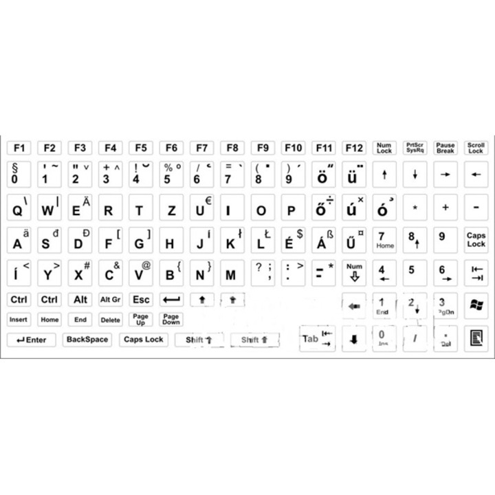 Autocolant tastatură maghiară PRC cu litere negre pe fundal alb
