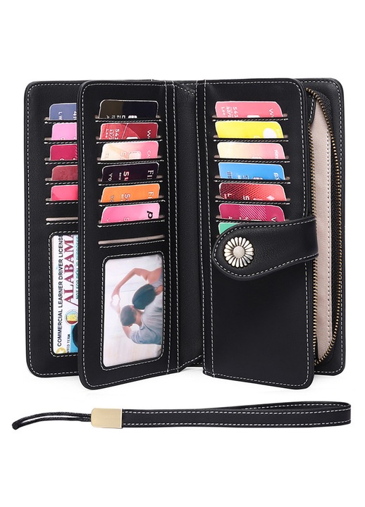 Portofel dama piele naturala, capacitate mare, protectie RFID, maro, 24 carduri
