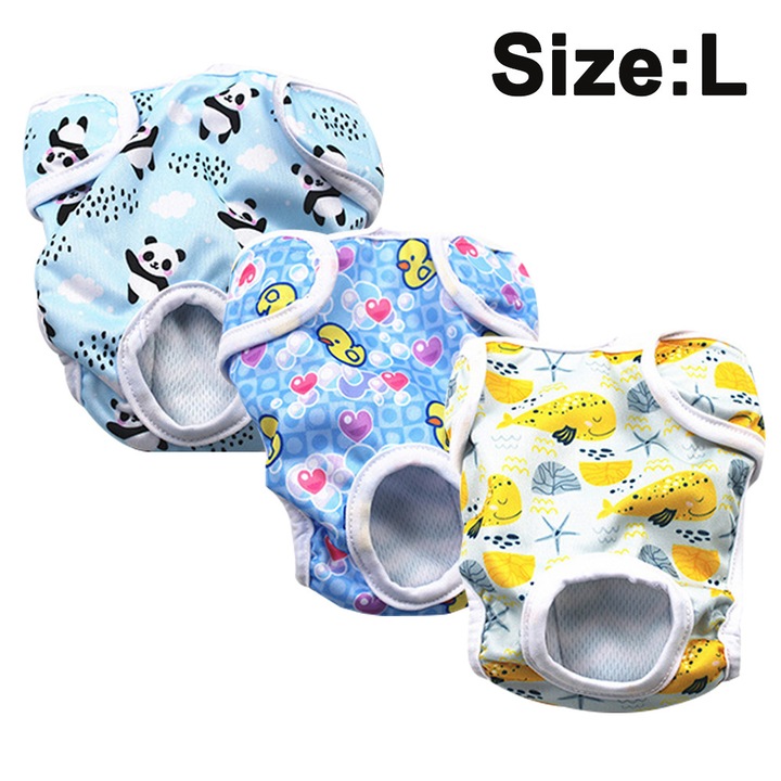 Set 3 scutece caini, imprimeu panda rosu rata galbena rechin, XL, multicolor