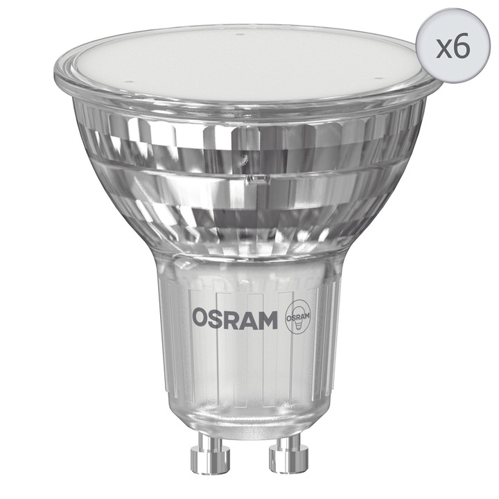OSRAM Par16 80 izzókészlet, GU10, 5,6 W (49 W), hideg fény (6500 K), E energiaosztály, 6 db