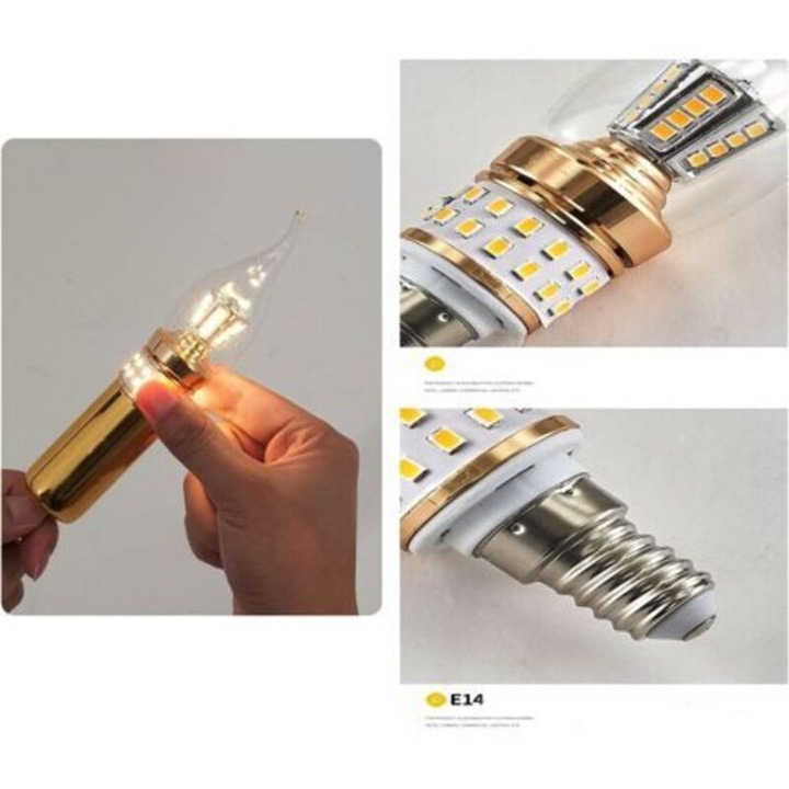 6 darabos készlet, E14 LED gyertya izzó 10W, 90W-nak megfelelő, nem szabályozható, 3000K meleg fehér, CRI>80