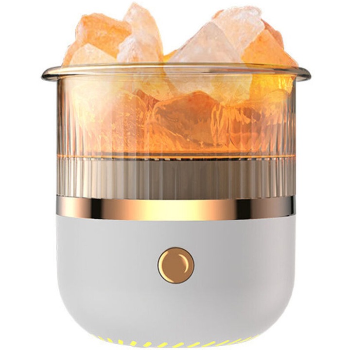 Párásító sókristályokkal, USB aromaterápiás diffúzor többszínű LED-del, csendes, fehér, 160 ml