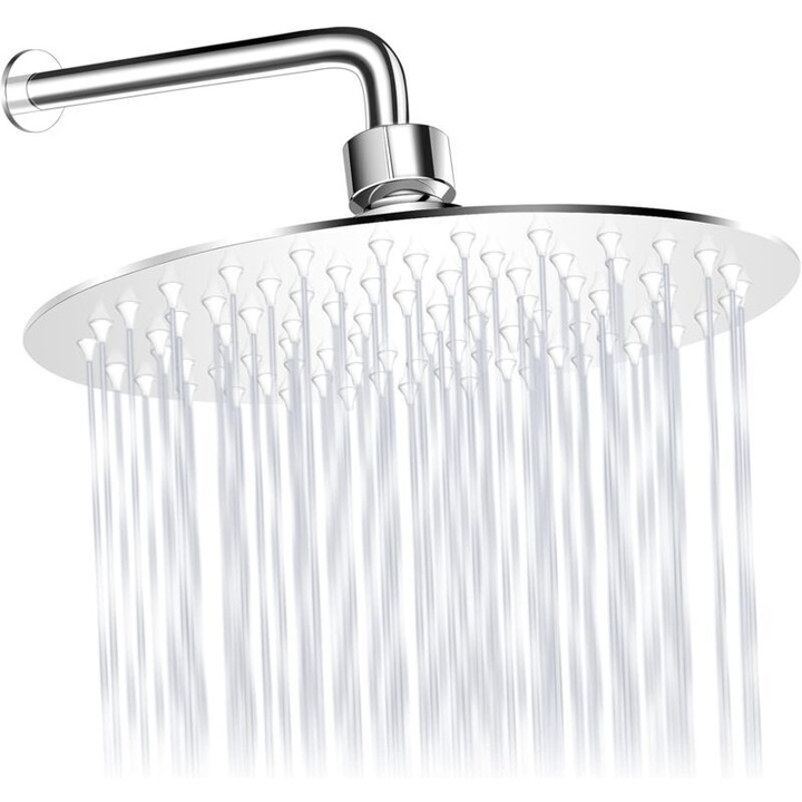 Cap de dus tip ploaie, dus rotund 20 cm, otel inoxidabil 304, duze din silicon anti-calcar, rotativ 360°, cromat