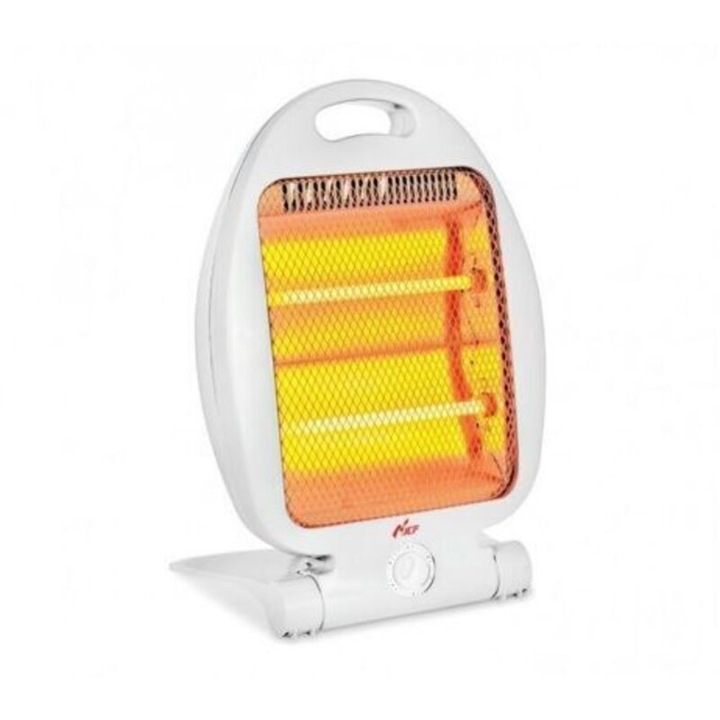 Кварцов нагревател / мини халогенен радиатор, 800W, 2 нагревателни елемента, 2 степени на температура, вграден малък вентилатор, Бял