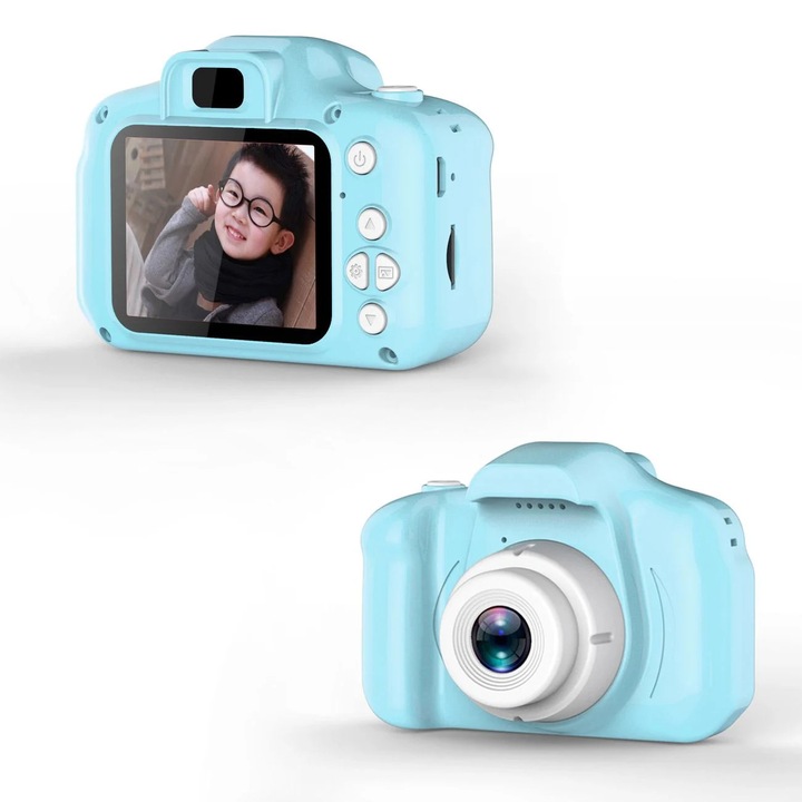 Детски фотоапарат с 5 видео игри USB, Пластмаса, 9x5.5x6.5 см, Син