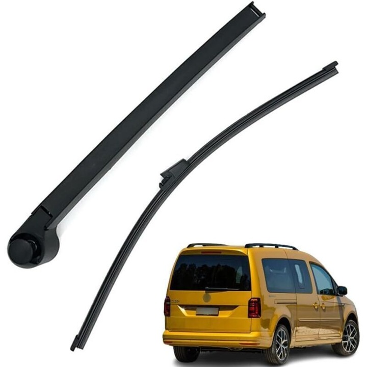 Brat si lama stergator spate, compatibil cu T5 Caddy 2003-2015, cu strat cauciucat, din ABS si metal, Negru, 1 set (brat + lama), 36 cm/40 cm