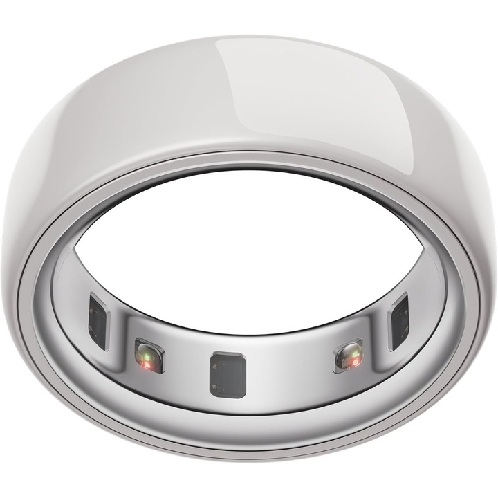 Oura Ring 4 Ceramic Cloud Smart Ring pentru Monitorizarea Somnului si Sanatatii, Marimea 6, Ceramica, Pulsometru, Bluetooth, Rezistent la Apa