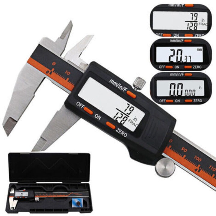 Subler digital/subler electronic 150 mm, din otel inoxidabil, afisaj LCD mare, rezolutie 0.01 mm, precizie ±0.04 mm, masurare interior/exterior/adancime, negru/argintiu, 1 buc