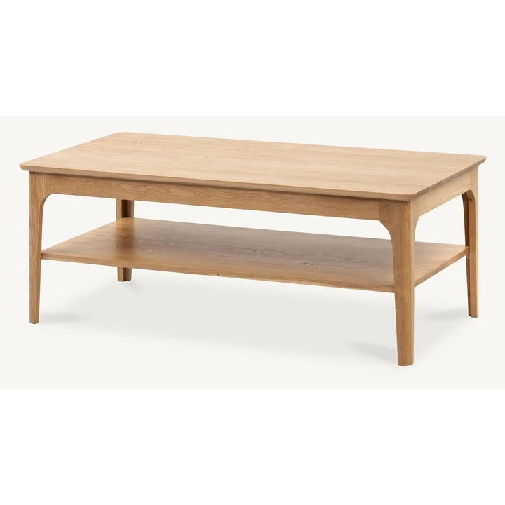 Маса за кафе Formaro Nordic Pure, масивно дъбово дърво, натурален, 120x60x45см, с рафт