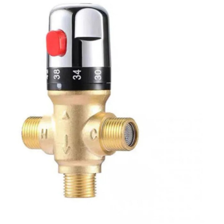 Termosztatikus csaptelep / termosztatikus csaptelep tömör sárgarézből, fix hőmérséklettel, mosogatóhoz/konyhához/fürdőszobához, arany/ezüst