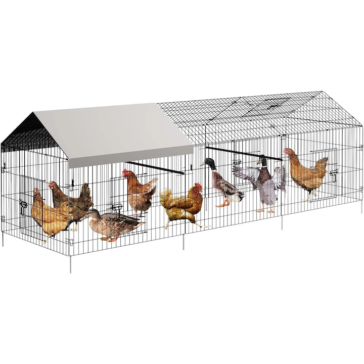 Tarc metalic pentru gaini, Cusca/tarc exterior, 330×102×102 cm, Cadru din fier robust, Husa impermeabila, Pentru gaini, rate, iepuri