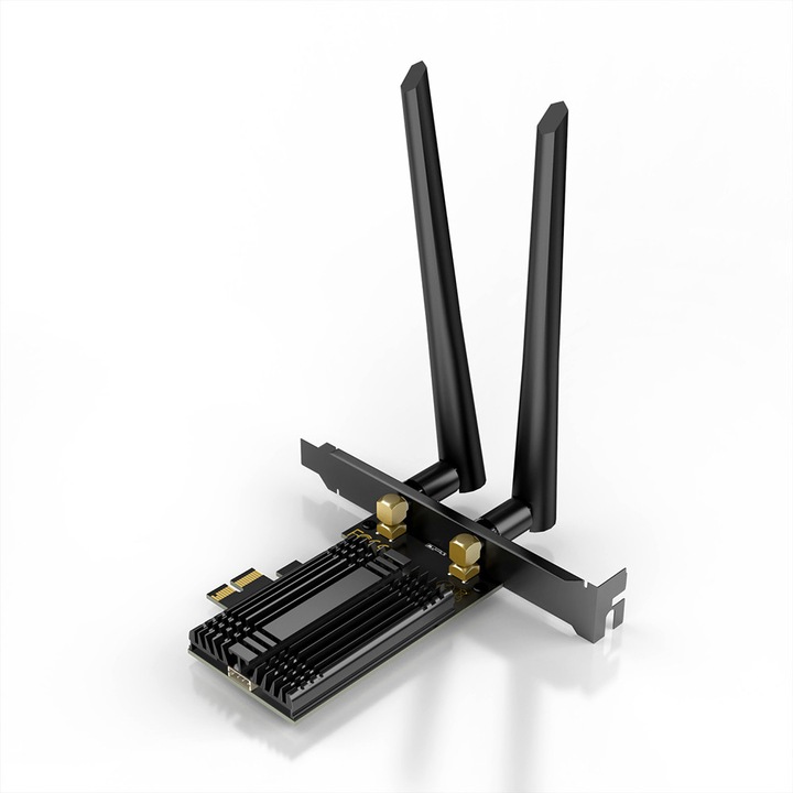 2 az 1-ben WiFi 7 Bluetooth 5.4 PCI-E hálózati kártya, JESWO®, Intel BE200, 8774mbps, Tri-Band 6GHz/5GHz/2.4GHz, kompatibilis PCIe x1/x4/x8/x16 slotokkal