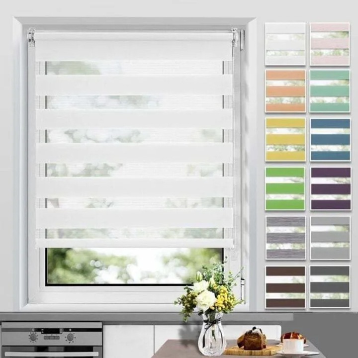 Roleta zi-noapte, stor rulou, fara gaurire, instalare cu cleme pentru fereastra sau usa, alb, 50 x 160 cm
