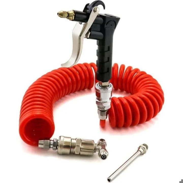Set aer comprimat, furtun spiralat 6m, pentru camioane, masini, barci