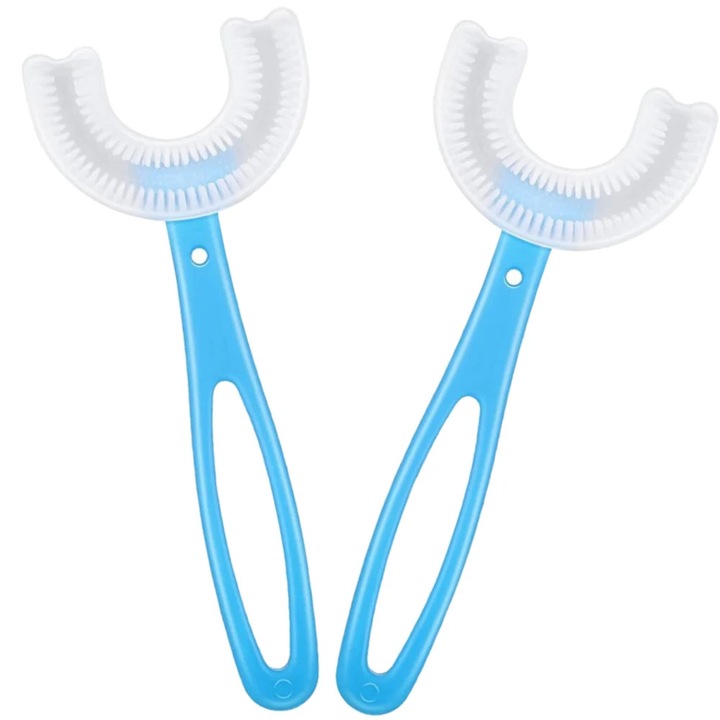 Set de 2 Periute de Dinti pentru Copii, Model Inimioara, Culoare Albastra