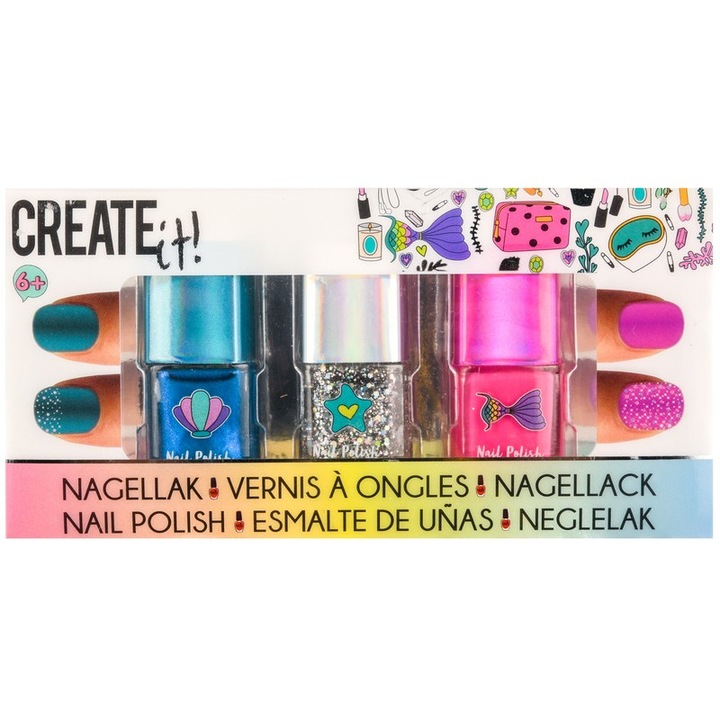 Комплект лакове за нокти Create it!, многоцветен, 3 x 12 x 8 см, за деца над 6 години