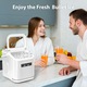 Masina de Cuburi de Gheata, 2Dimensiuni de Cuburi, Producere Rapid 12 kg/24h, timp de productie 6.Rezervor 1.4L. Compact, portabil, silentios, Curatare automata.Potrivit pentru bucatarii, birouri, camping, calatorii si petreceri.Cu lopata si cos, Alb