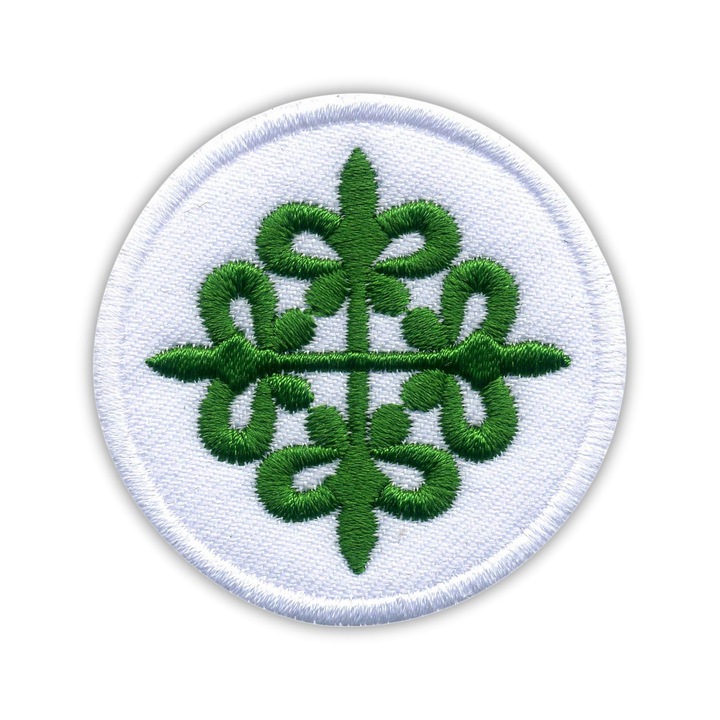 PATCHION, Kerek textil hímzett folt varráshoz, Az Alcantara Rend jelvénye (zöld kereszt), Fehér/Zöld, 5 cm