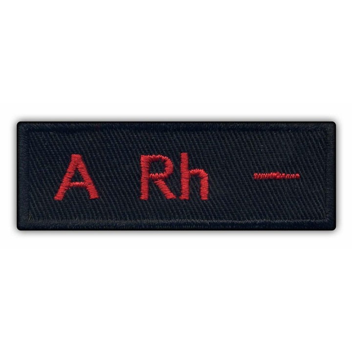 PATCHION, Hímzett textil tapasz varráshoz, A Rh- vércsoport, téglalap, Fekete/Piros, 2.2x6.2 cm