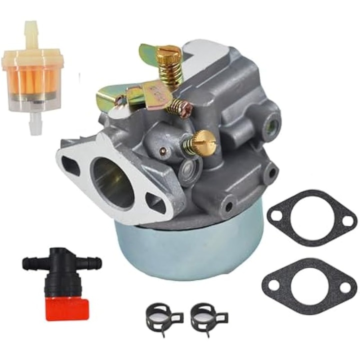 Kit carburator pentru Kohler K90 K91 K141 K160 K161 K181, inlocuire 46 053 03-S / 46 853 01-S, include filtru combustibil, supapa oprire combustibil, 2 cleme, 2 garnituri, argintiu, 1 set