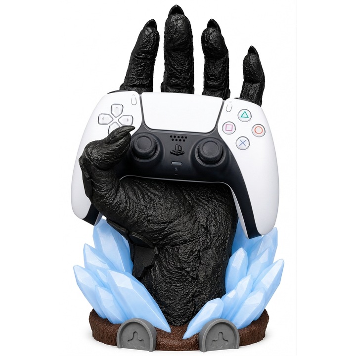 Suport Controller Light Fracture, mana demonica cu cristale Glow Blue - Fosforescent Verde, PS5, PS4 si Xbox, lumanare LED inclusa, 23 cm