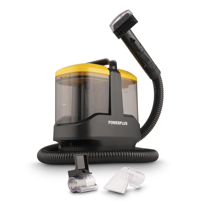 Powerplus POWX3275 mosó-porszívó, szőnyegekhez, kanapékhoz, 13kpa szívóerő, 1L víz- és tisztítószertartály, 0.5L szennyezettvíz-tartály, 450W