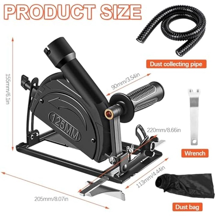 Suport polizor unghiular set 5 piese reglabil 45°, adancime taiere 40mm zinc 125mm