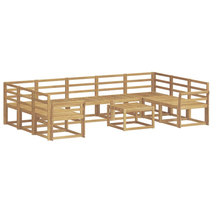 Set de canapele de exterior 10 pcs, vidaXL, Alb Lemn Solid de Acacia