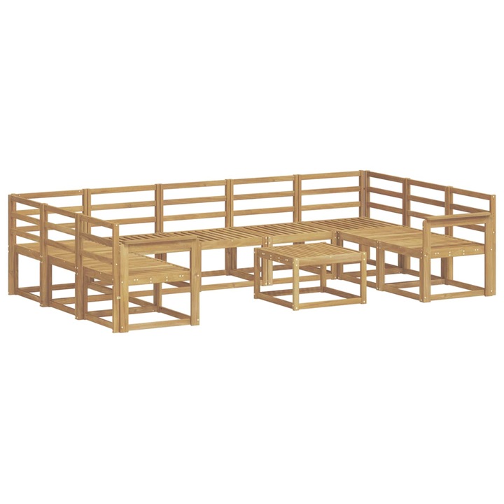 Set de canapele de exterior 10 pcs, vidaXL, Alb Lemn Solid de Acacia