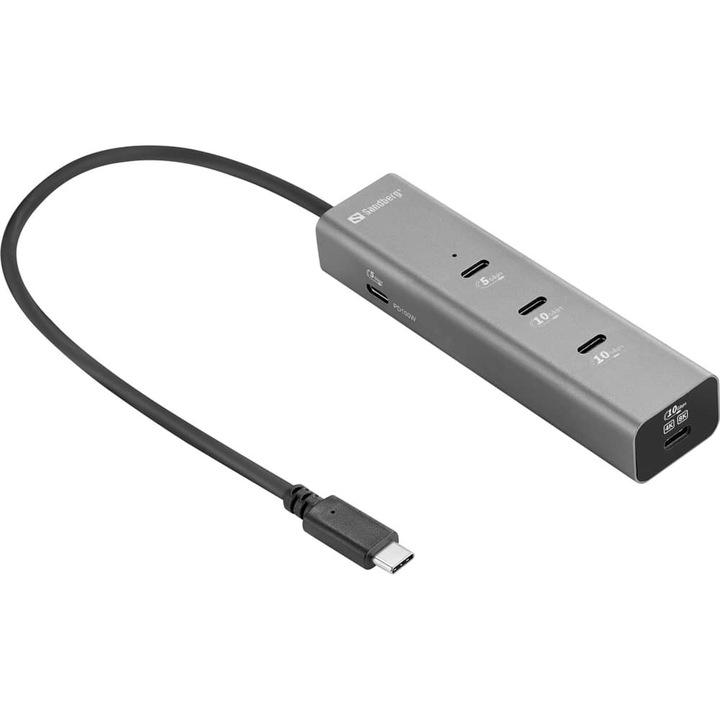Sandberg USB-C 5-in-1 MediaDock dokkoló, 4K, PD 100W, alumínium, szürke