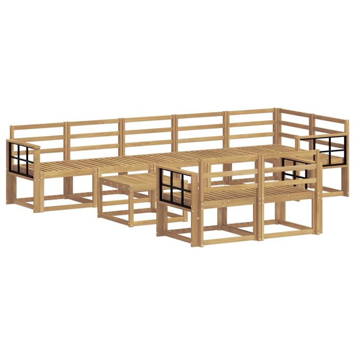 Set de canapele de exterior 9 pcs, vidaXL, Alb Lemn Solid de Acacia