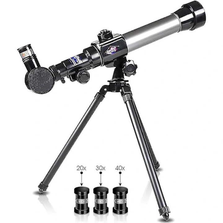 Gyerektávcső, 360 mm fókusztávolság, 50 mm apertúra, 3 okulár 20x/30x/40x, hordozható, nem mérgező anyag, ezüst/fekete, 1 db