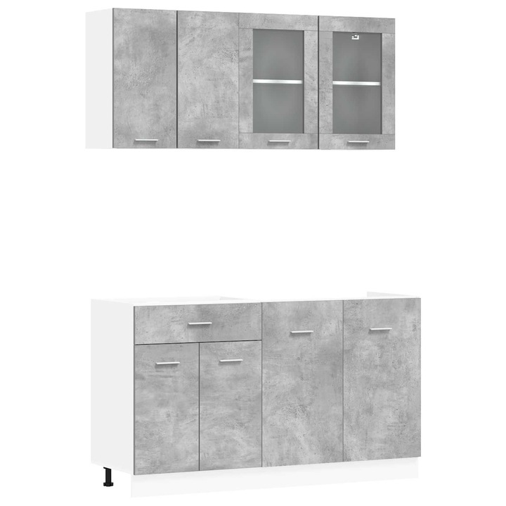 Unitate de bucatarie Lyon 4 pcs, vidaXL, Gri Beton Lemn prelucrat