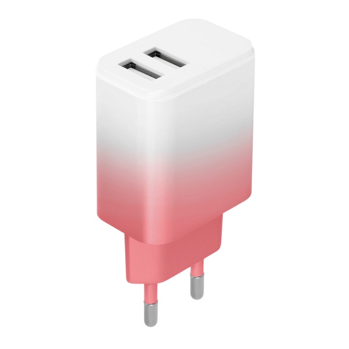 Setty LSIG-AA-20 - 2xUSB 18W fehér-pink hálózati töltő fej