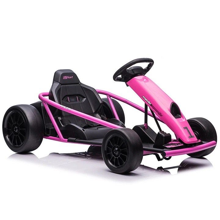 Elektromos drift gokart, Gokart jármű, 24V, 2x300 W motor, Akár 13 km/h, Zene, 14 éves kortól, Rózsaszín