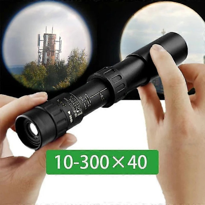 Monocular, telescop portabil 10-300x40mm, BAK4 prisma, zoom reglabil 10-300x, rezistent la apa, suport smartphone, negru, 1 buc