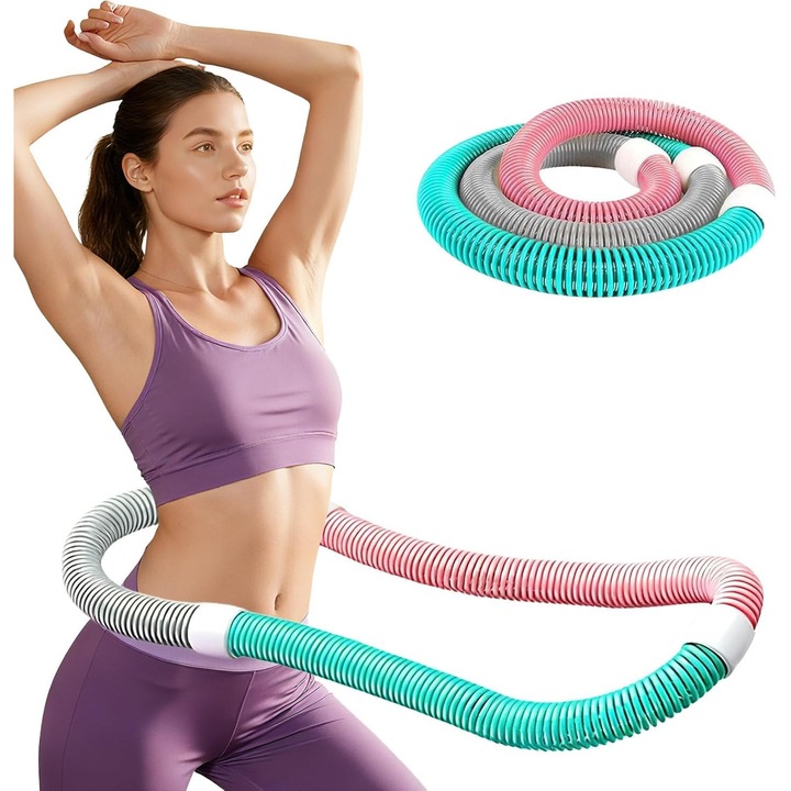 Súlyozott hula karika, Dnntunk, Hula Hoop karika fitneszhez, PVC, összecsukható, csendes kialakítás, hordozható, könnyen szállítható, testformálás, jóga gyűrű, otthoni edzőtermi felszerelés, ideális fogyáshoz, többszínű