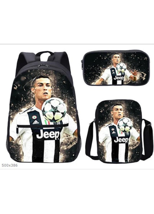 Set 3 rucsacuri, imprimeu fotbalist, rezistent la apa, 42x29x16cm