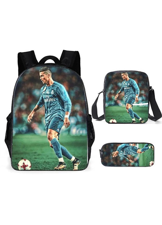 Set 3 rucsacuri, imprimeu fotbalist, rezistent la apa, 42x29x16cm