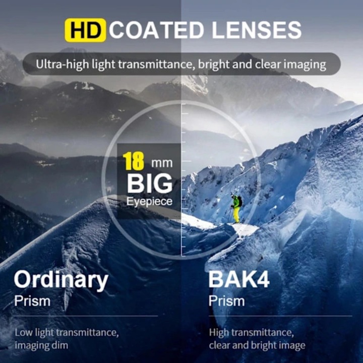 Бинокъл телескопичен 80X80 с призма BAK4, HD покрити лещи, видимост при слаба светлина 5-3000 м, зелен, 1 бр.