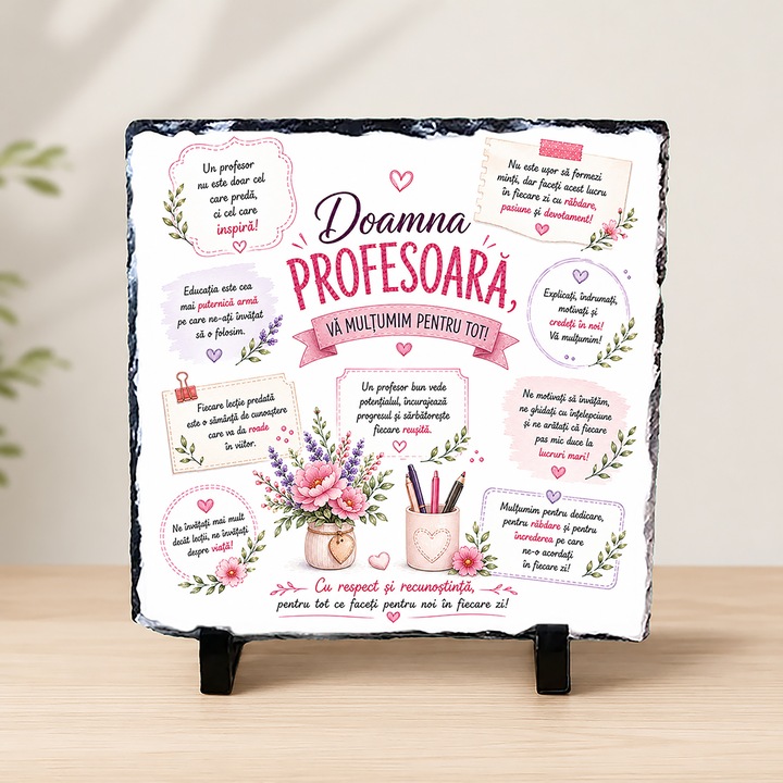 Placa Ardezie pentru Profesora 20x20 cm – Cadou de Multumire