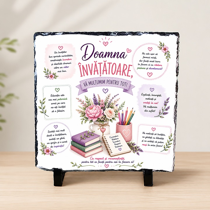 Placa Ardezie pentru Invatatoare 20x20 cm – Cadou de Multumire