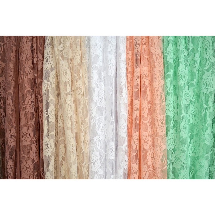 Material dantela/tesatura dantela ED Collection Romantica, textura moale, pentru decor nunta si botez, somon, 1.5x3 m