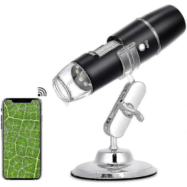 Преносим цифров микроскоп 50-1000x, мини WiFi/USB, 2MP HD CMOS 1920x1080, 8 регулируеми LED, съвместим с Android/iOS/Windows/Mac, Черен, 1 бр