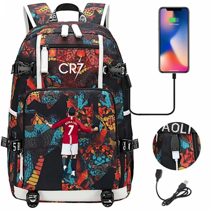 Többfunkciós hátizsák, vízálló, USB, 47x14x30cm, Cristiano Ronaldo modell
