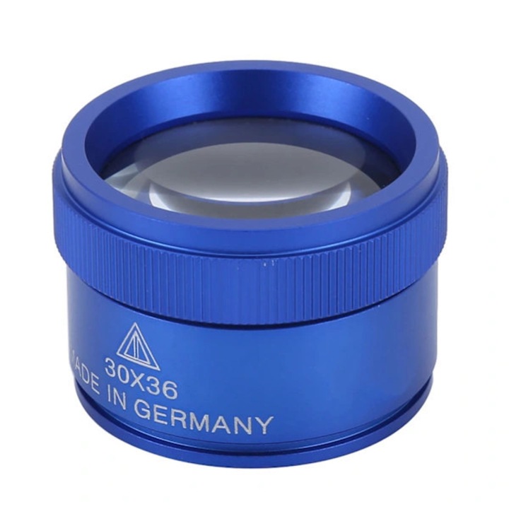 Lupa de mana portabila 30X 30x36, lentila 36 mm, corp din aliaj si sticla, compacta pentru bijuterii, monede si citit, albastru, 1 buc