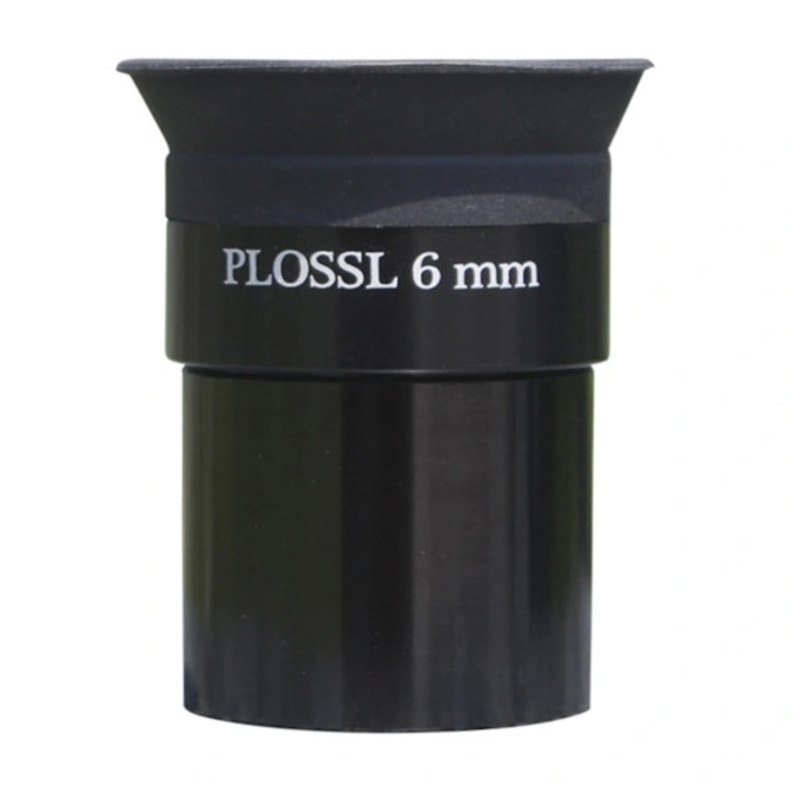 Ocular pentru telescop 1.25 inch (31.7 mm) Plossl 6 mm, acoperire FMC cu straturi multiple, corp metalic filetat 1.25 inch, camp vizual larg, Negru, 1 buc