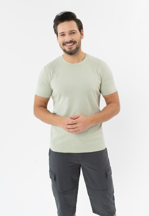 Tricou barbati din bumbac, decolteu la baza gatului, uni, Regular Fit, Volcano T-Basic, menta, Verde menta