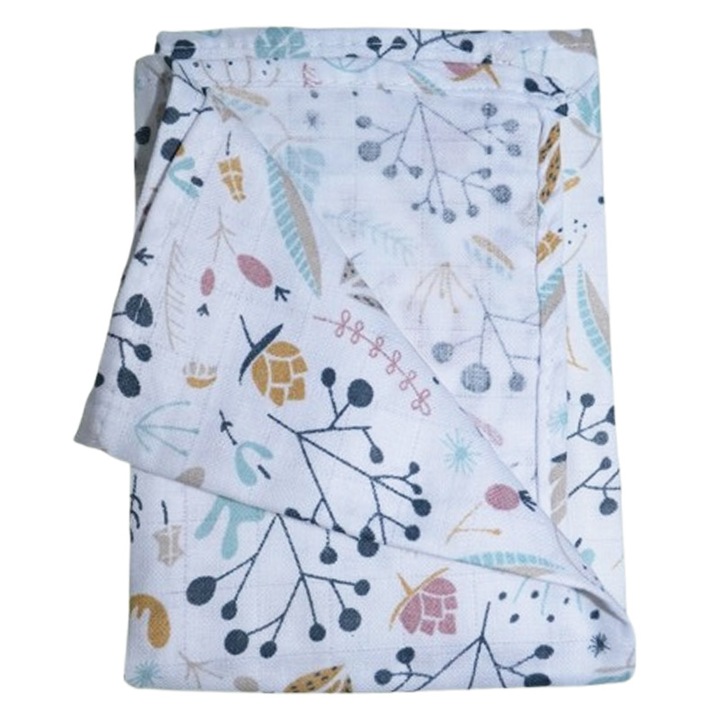 Paturica muselina din bumbac, 37 x 37 cm, pentru copii, Mini Junior, M1106A4, Multicolor