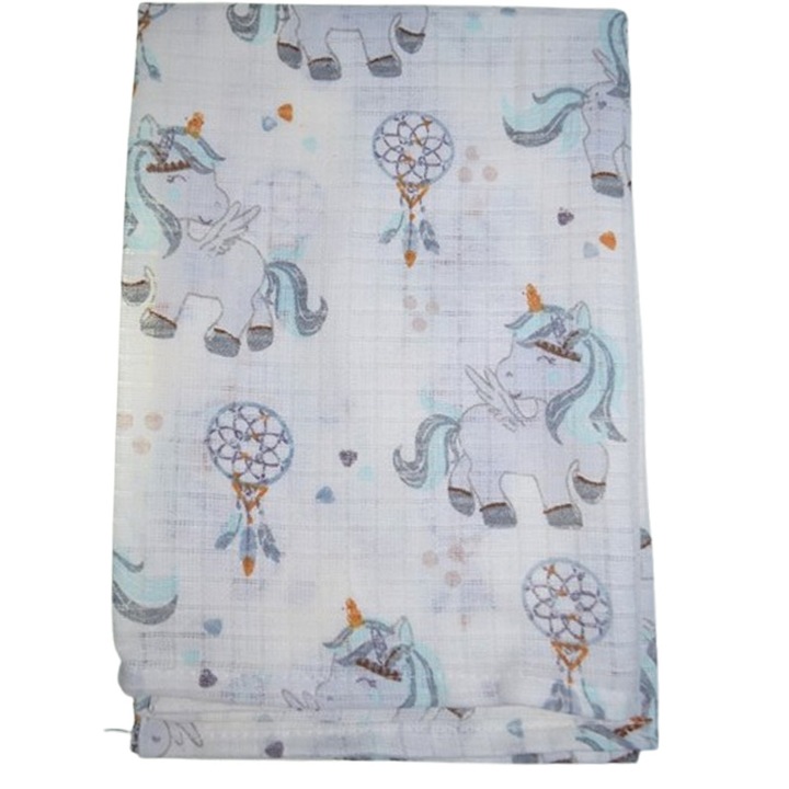 Paturica muselina din bumbac, 80 x 60 cm, pentru copii, Mini Junior, M1106A2, Alb